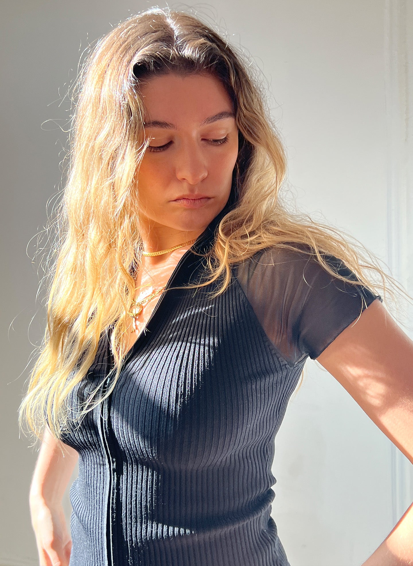 Ribbed Knit Zip Up