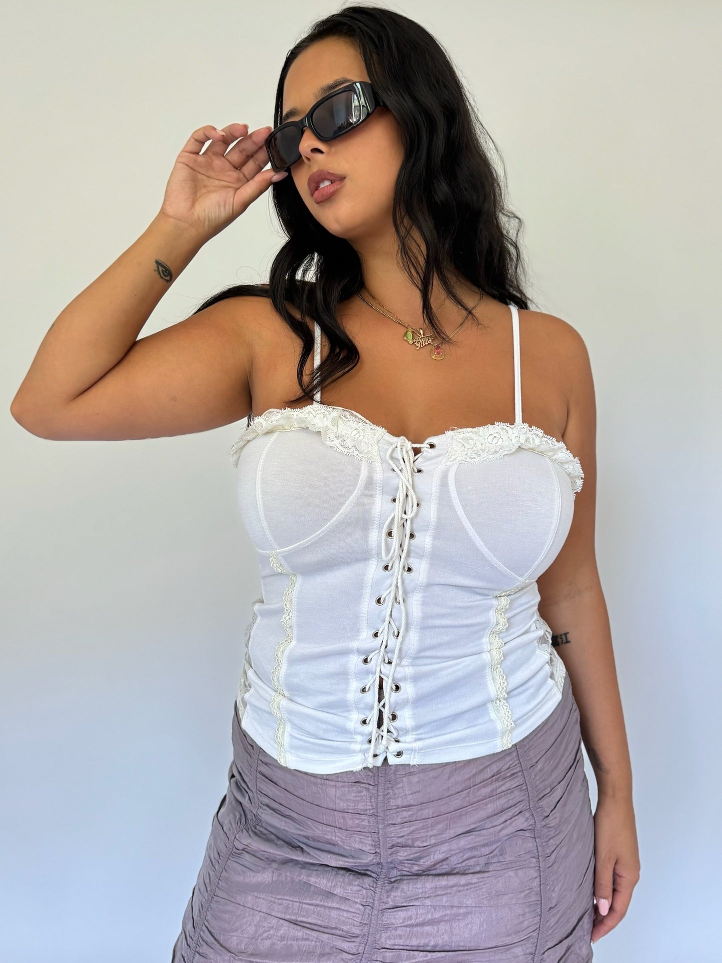 White Lace Up Cami