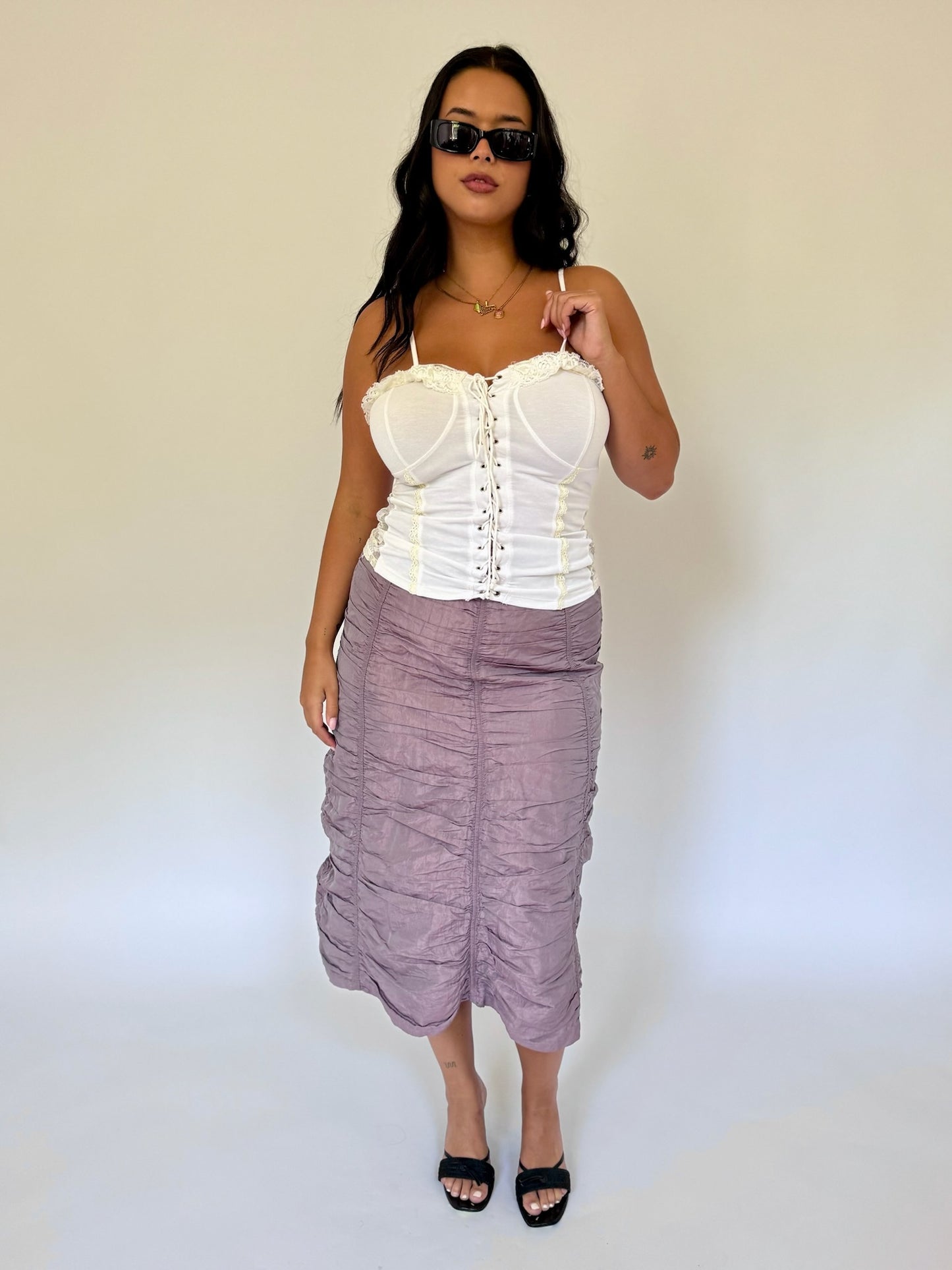 White Lace Up Cami