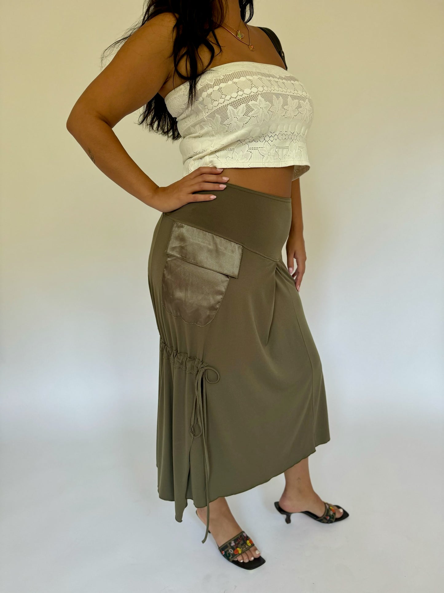 Olive Slinky Skirt