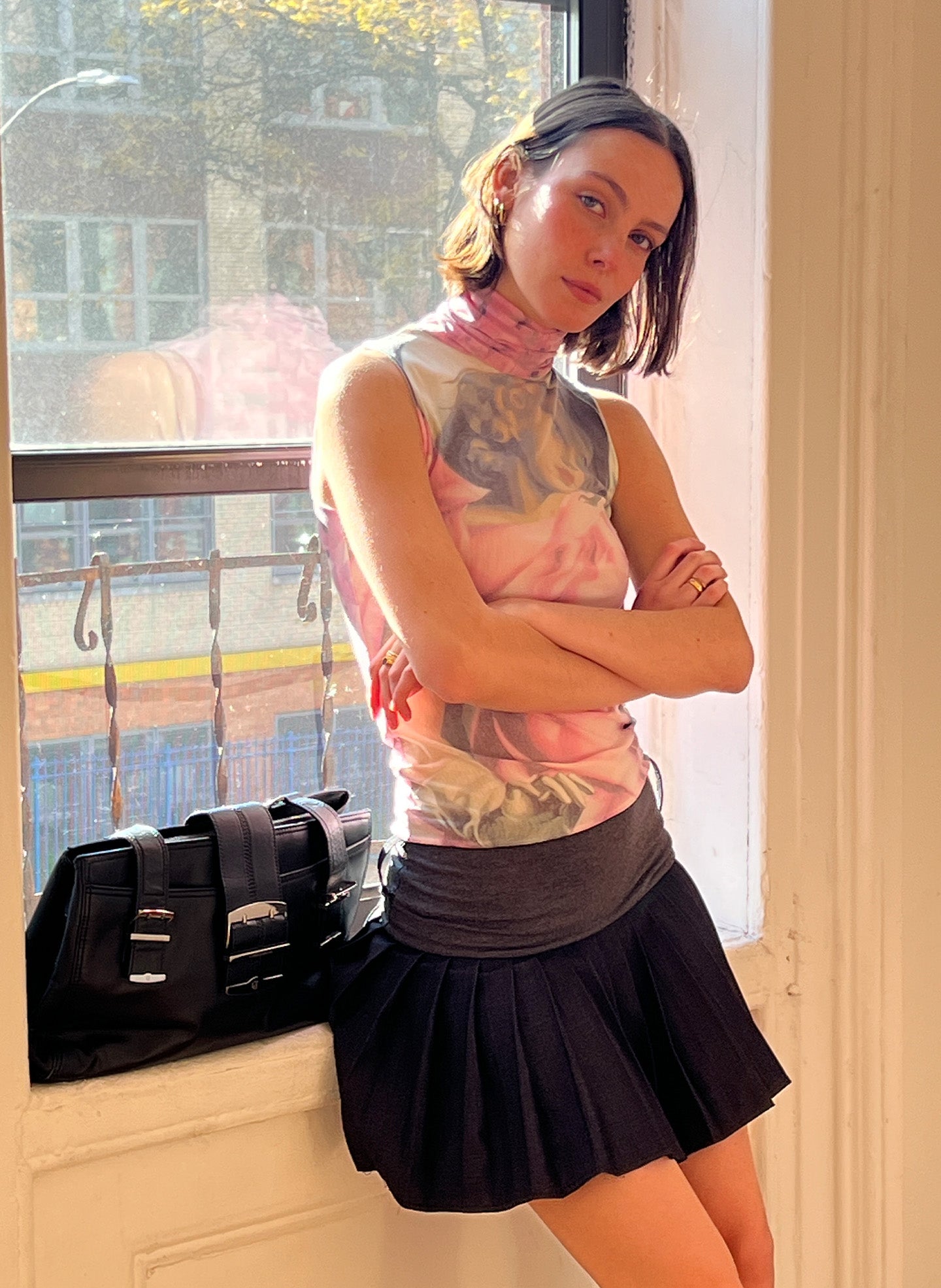 Pink Mesh Mockneck