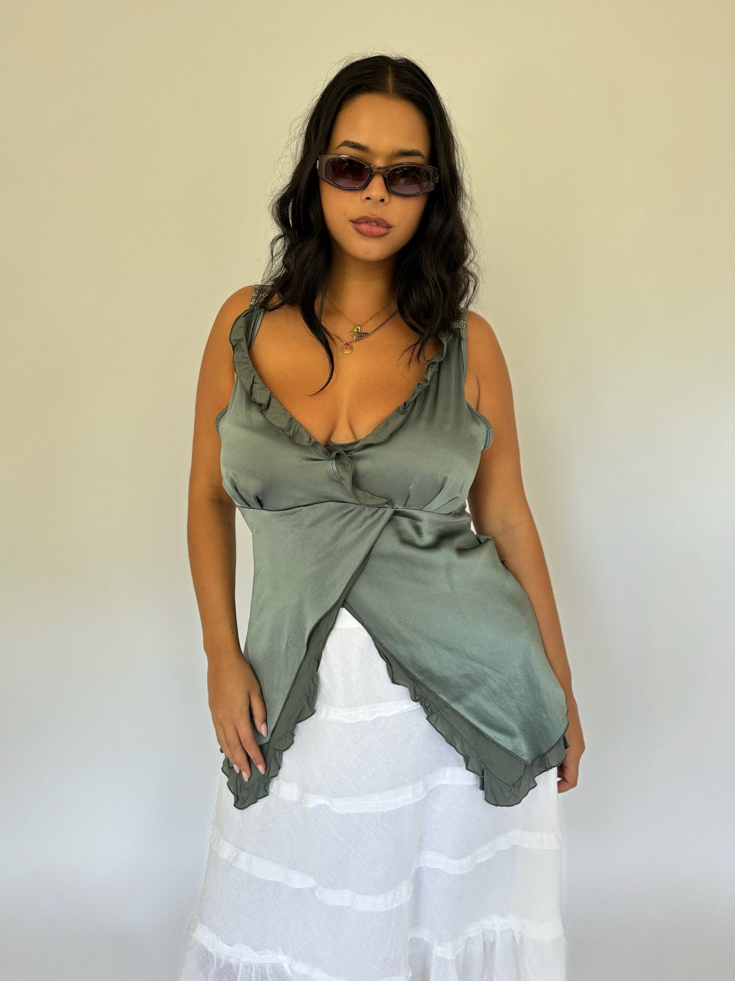 Sage Ruffle Tank